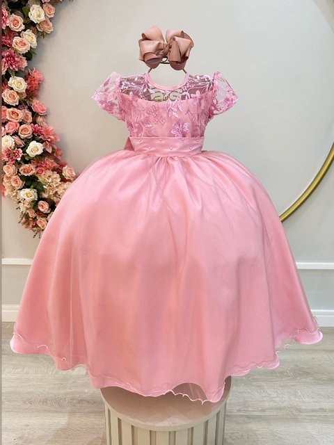 Vestido Infantil Rose Busto Com Renda Damas Longo Luxo - comprar online