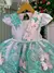 Vestido Marie Jardim Encantado Luxo Rosa e Verde Tiffany - comprar online