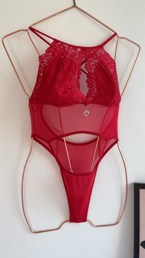 Body sexy em tule modelo Tati - Vermelho