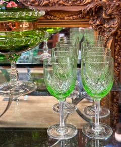 juego de 6 copas verdes talladas