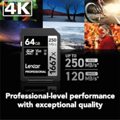 Lexar Professional 1667x SDXC UHS-II 64GB 250MB/s u3 v60 4k - tienda online