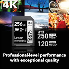 Lexar Professional 1667x SDXC UHS-II 256GB 250MB/s u3 v60 4k - tienda online