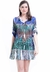 VESTIDO Chemise Saída Evasê Manga 3/4 Babados Curto Crepe Estampado EXCLUSIVO Azul Penas