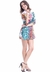 VESTIDO Chemise Saída Evasê Manga 3/4 Babados Curto Crepe Estampado EXCLUSIVO Folhas Coloridas na internet