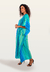 Vestido Kaftan Saída Longo Bata Crepe Acetinado Listras Azul Verde na internet