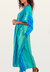 Vestido Kaftan Saída Longo Bata Crepe Acetinado Listras Azul Verde - loja online