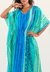 Imagem do Vestido Kaftan Saída Longo Bata Crepe Acetinado Listras Azul Verde
