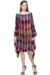 Vestido Kaftan Saída Amplo Crepe Semitransparente Grafismo Vermelho