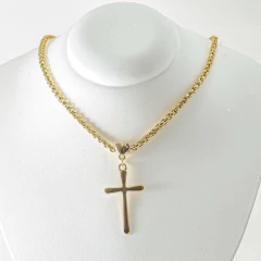 Colar Dourado com Pingente Coração e Moda Religiosa, Corrente Veneziana | Acessório Bijuteria - loja online