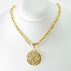 Colar Dourado com Pingente Coração e Moda Religiosa, Corrente Veneziana | Acessório Bijuteria - GRM Bijuterias