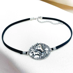 Colar Boho Chic Preto Pingente Níquel Pintado - Country na internet