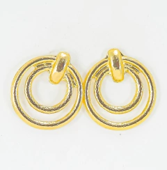 Brinco Formas Geométricas Metálico Dourado | Formas Circulares, Argola com Textura - loja online