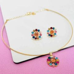 Kit Choker Argola com Pingente e Brinco Strass Conjunto - GRM Bijuterias