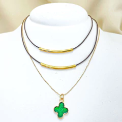 Colar Dois fios de Couro preto e Pingente Dente de Sabre - loja online