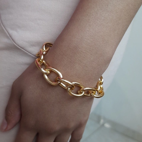 Pulseira Clássica Corrente Grossa Dourada