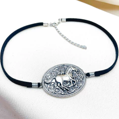 Colar Boho Chic Preto Pingente Níquel Pintado - Country - comprar online