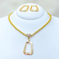 Kit Colar e Brinco Dourado - Retangular Vazado na internet