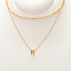 Colar Duplo com Strass Pingente Letra - loja online