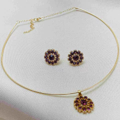Kit Choker Argola com Pingente e Brinco Strass Conjunto