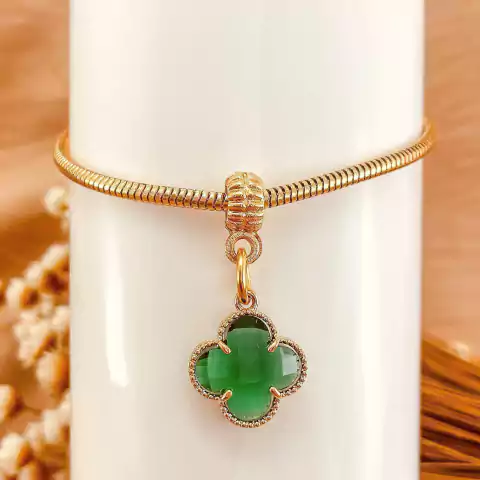 Pulseira Dourada com Pingente Único Trevo de Quatro Folhas Modelo Cristalizado