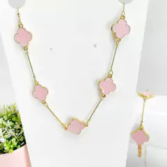 Imagem do Kit Colar e Pulseira Dourada Pingentes Trevo de Quatro Folhas Modelo Grande