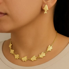 Kit Colar Peixe e Brinco Moda Mar