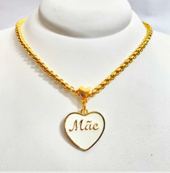 Colar Corrente Veneziana Dourada Pingente Resinado Coração Mãe