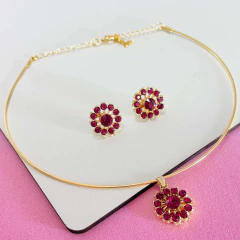 Kit Choker Argola com Pingente e Brinco Strass Conjunto - comprar online