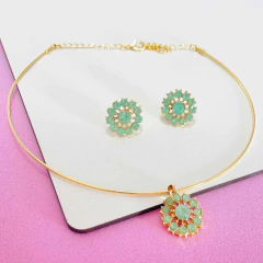 Kit Choker Argola com Pingente e Brinco Strass Conjunto - loja online
