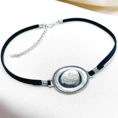 Colar Boho Chic Preto Pingente Níquel Pintado - Country - GRM Bijuterias