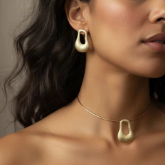 Kit Colar e Brinco Oval Irregular Dourado