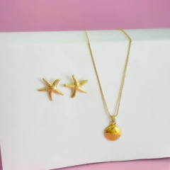 Kit Moda Mar Colar Minimalista com Pingente Concha e Brinco Estrela do Mar - comprar online