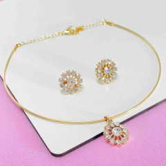 Imagem do Kit Choker Argola com Pingente e Brinco Strass Conjunto