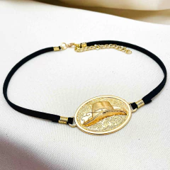 Colar Preto Boho Chic Pingente Dourado - Country - GRM Bijuterias