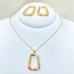 Kit Colar e Brinco Dourado - Retangular Vazado - comprar online