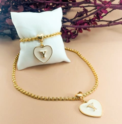Kit Colar e Pulseira Pingente Letra Inicial Coração Resinado - Veneziana na internet
