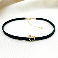 Colar Choker Coração com Courino