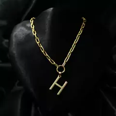 Colar Feminino Correntinha Dourada e Pingente Letra Inicial do Nome