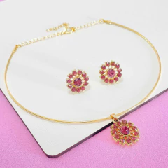 Kit Choker Argola com Pingente e Brinco Strass Conjunto - GRM Bijuterias