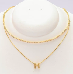 Colar Duplo com Strass Pingente Letra - GRM Bijuterias