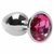 Plug em metal cromado tamanho P com pedra magenta - Segredo Nosso