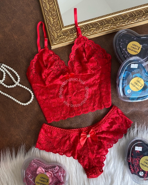 Conjunto Espera Marido Perfumado no pote de coração - Vermelho
