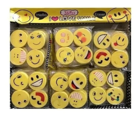 Gomas De Borrar Forma Emojis Smile Souvenir Caja X 144 Gomas