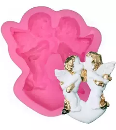 Molde Silicona Dos Angelitos Sobre Corazon Porcelana Etc