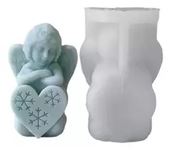 Molde Silicona Angel Arrodillado Con Corazon Resina Vela