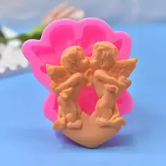 Molde Silicona Dos Angelitos Sobre Corazon Porcelana Etc - Lua Distribuidora