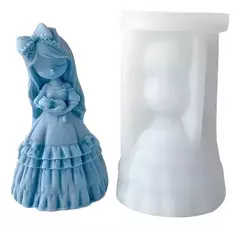 Molde De Silicona Nena Antigua Con Gatito Vestido 3d Vela Resina