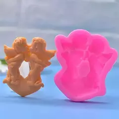 Imagen de Molde Silicona Dos Angelitos Sobre Corazon Porcelana Etc