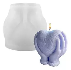 Molde De Silicona Corazon Con Manos Velas, Resina