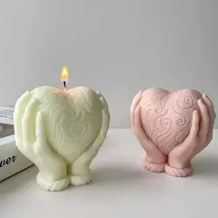 Molde De Silicona Corazon Con Manos Velas, Resina - Lua Distribuidora